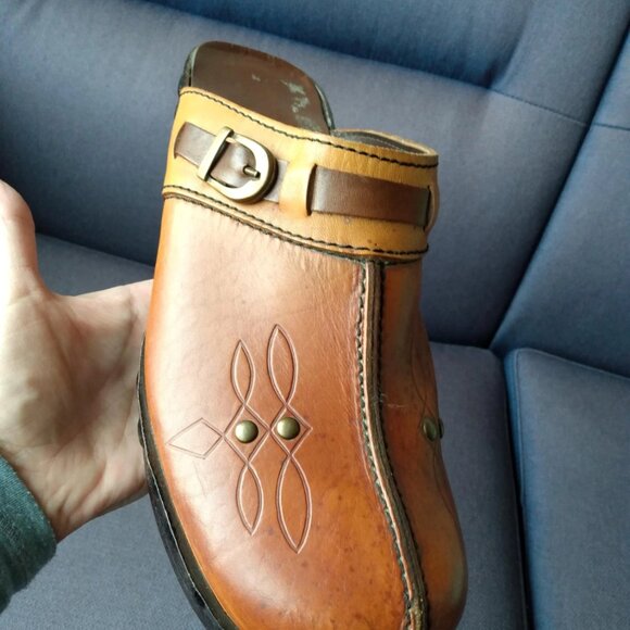 Vintage Leather Clogs Men's Size 8.5 / 9 Mules Shoes Heavy Chunky Retro Hippie - Picture 5 of 10